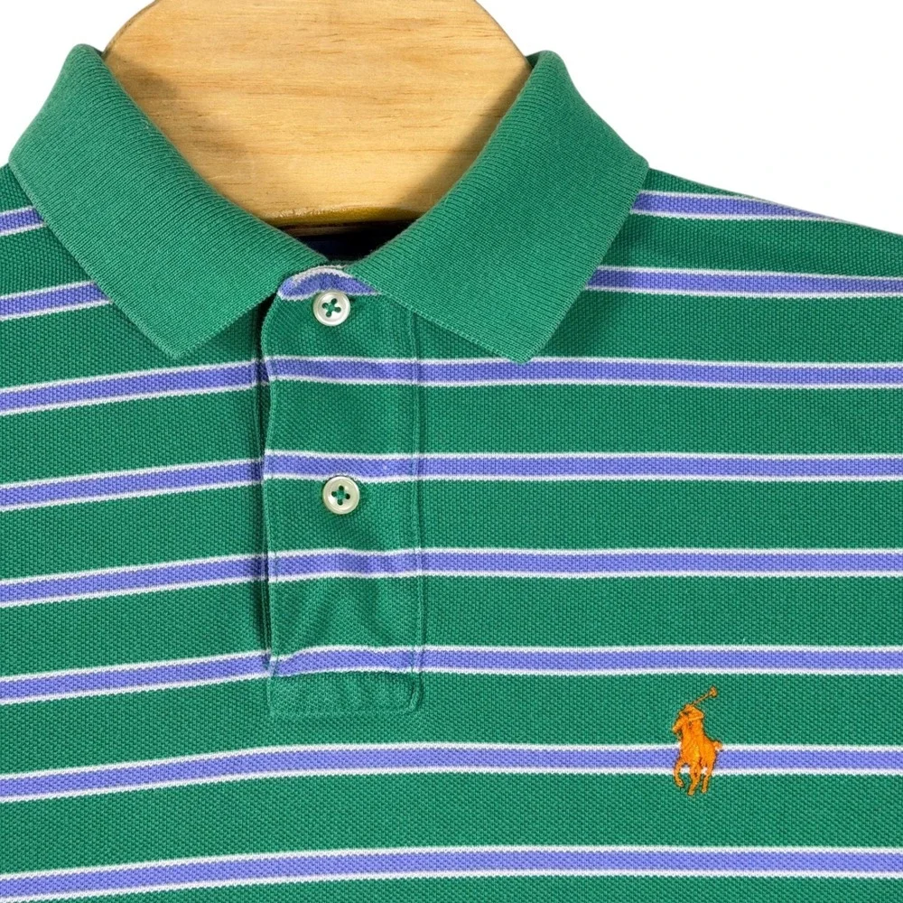 Vintage Polo Ralph Lauren Polo Shirt Mens Small Green Purple Striped Custom Fit